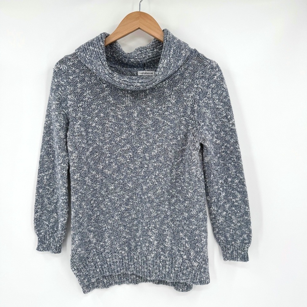 Croft & Barrow Blue/White Marbled Cowl Neck Long‎ Sleeve Knit Sweater Women's M